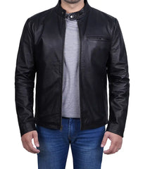 Mens Black Cafe Racer Cowhide Leather Jacket