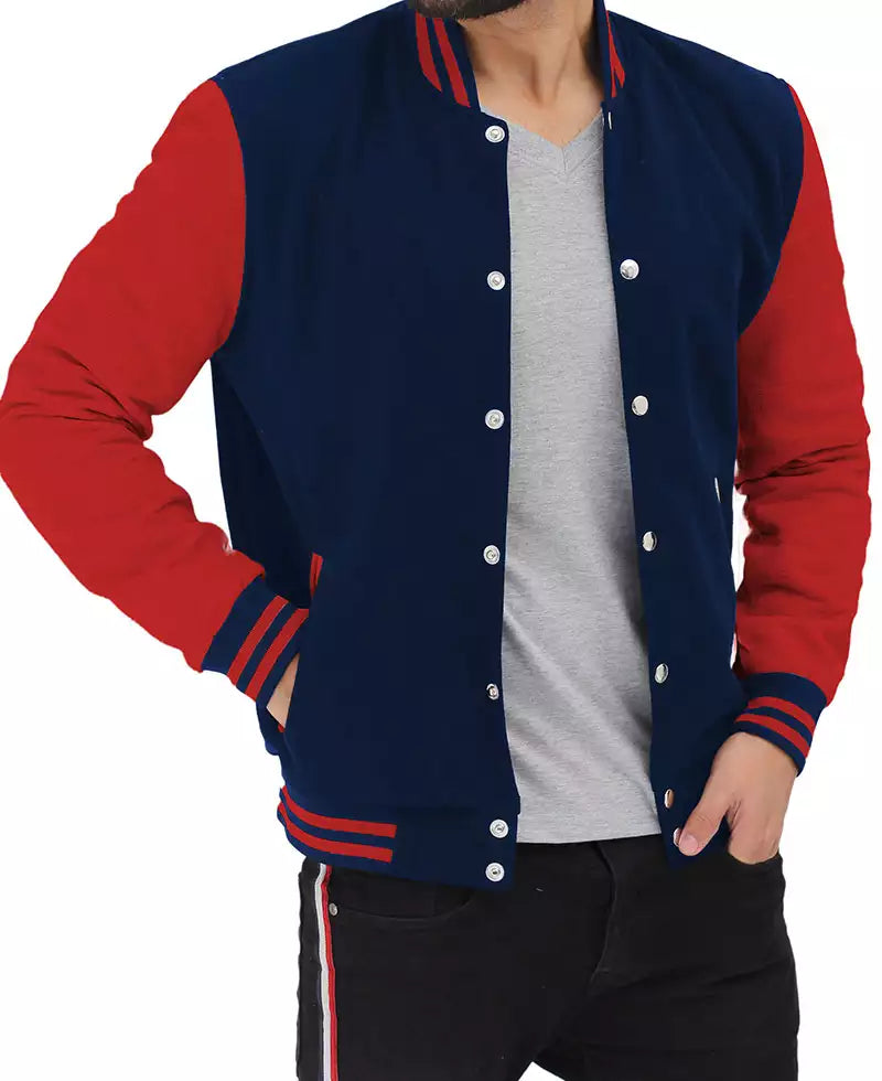 OFF Men's Red and Navy Blue Baseball-Style Varsity Jacket