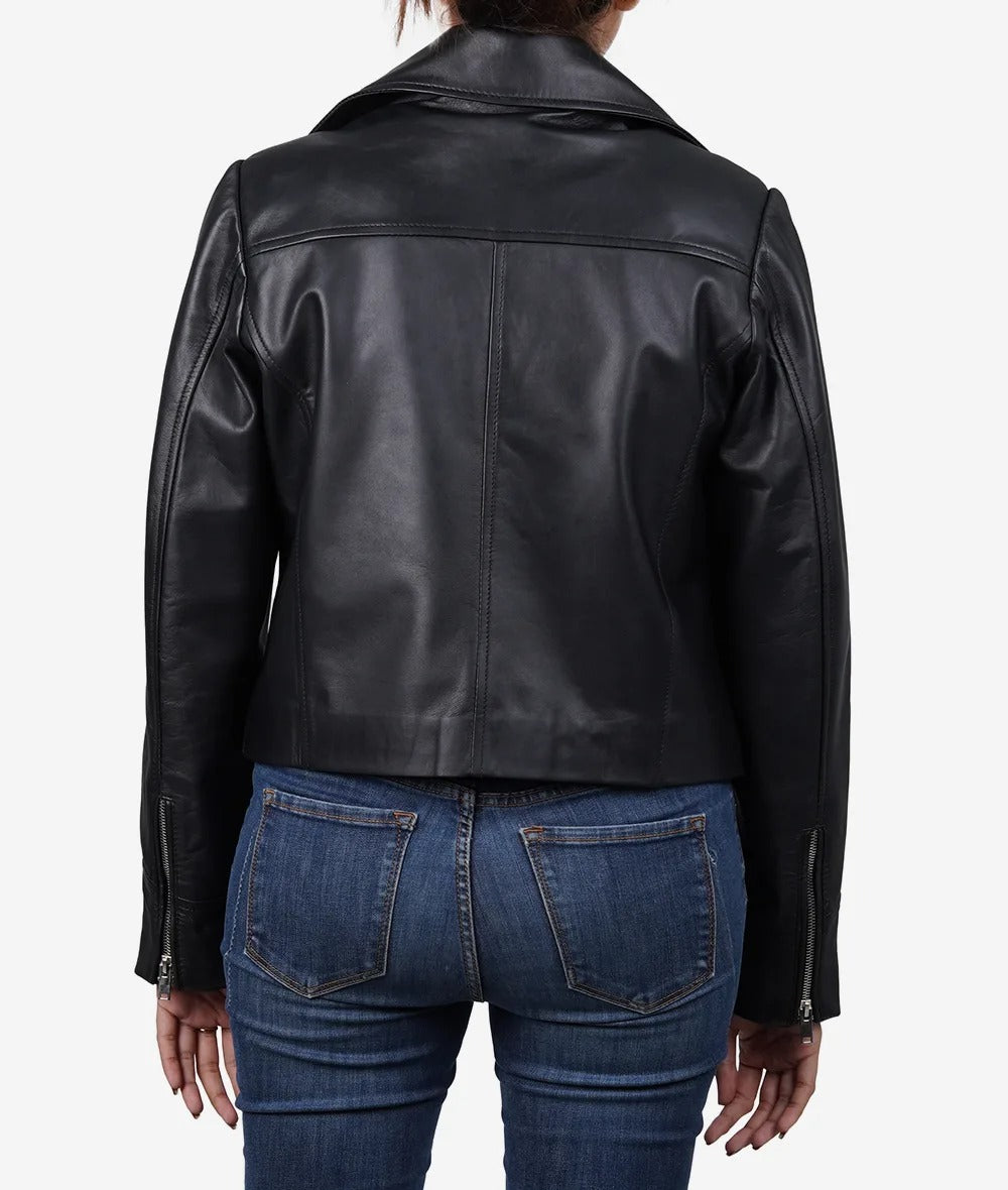 Women Black Lambskin Leather Relaxed Fit Moto Jacket