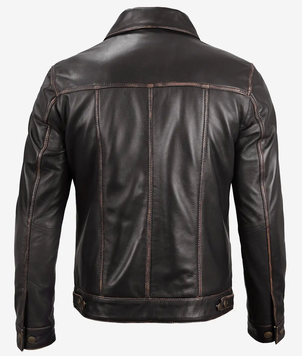 Black Leather Cafe Racer Jacket for Men