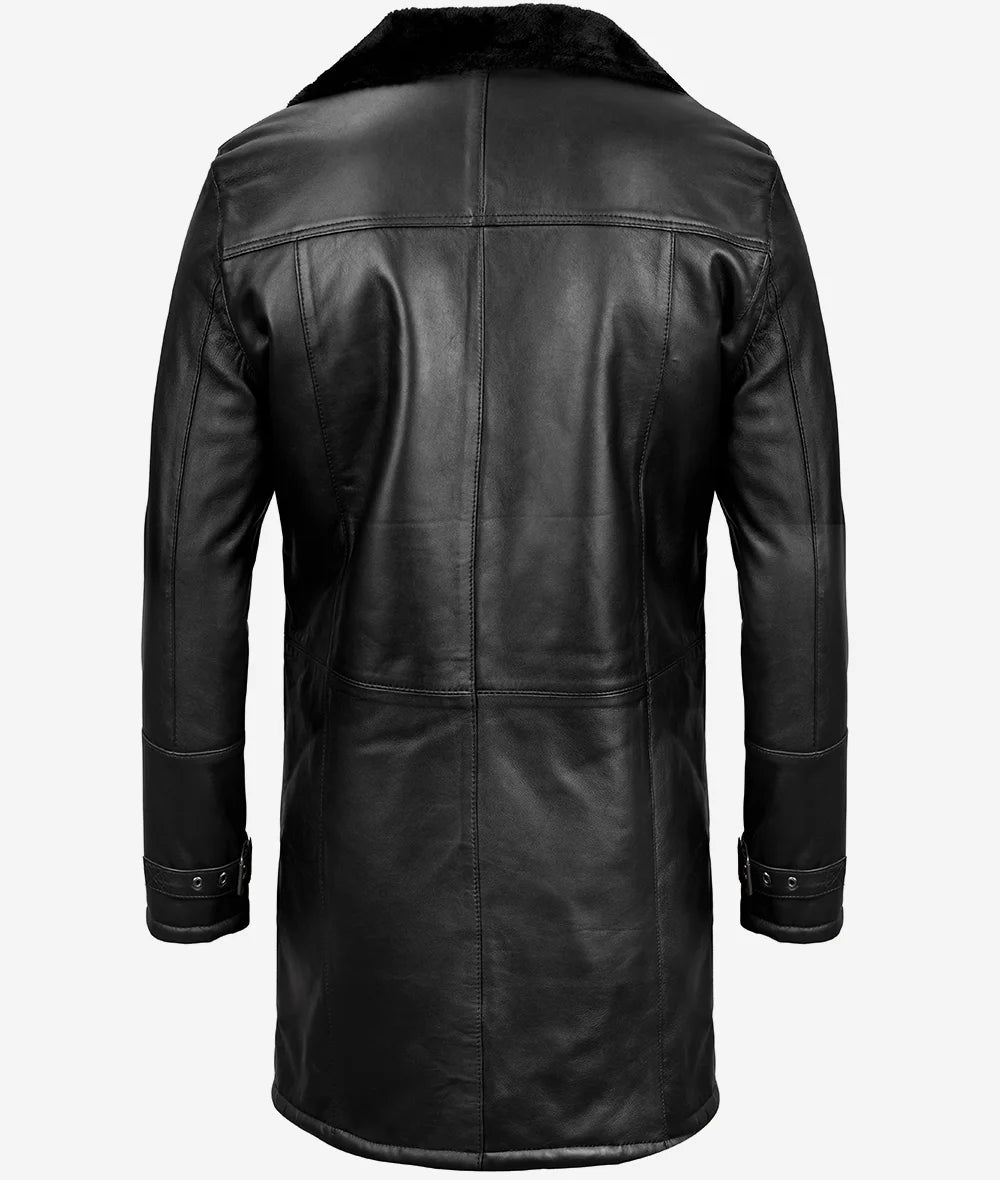 Black Three Quarter Shearling Leather Coat for Men