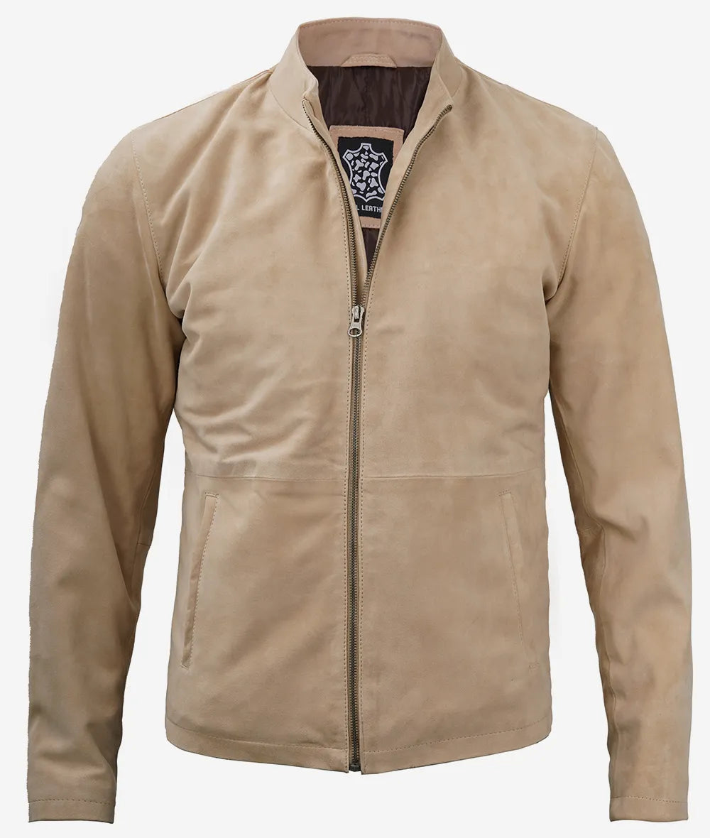 Men's Suede Jacket With Mandarin Collar