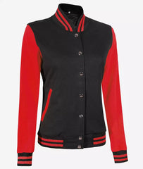 Women's Black and Red Varsity Jacket - Baseball Letterman Style