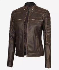 Womens Distressed Brown Motorcycle Leather Jacket