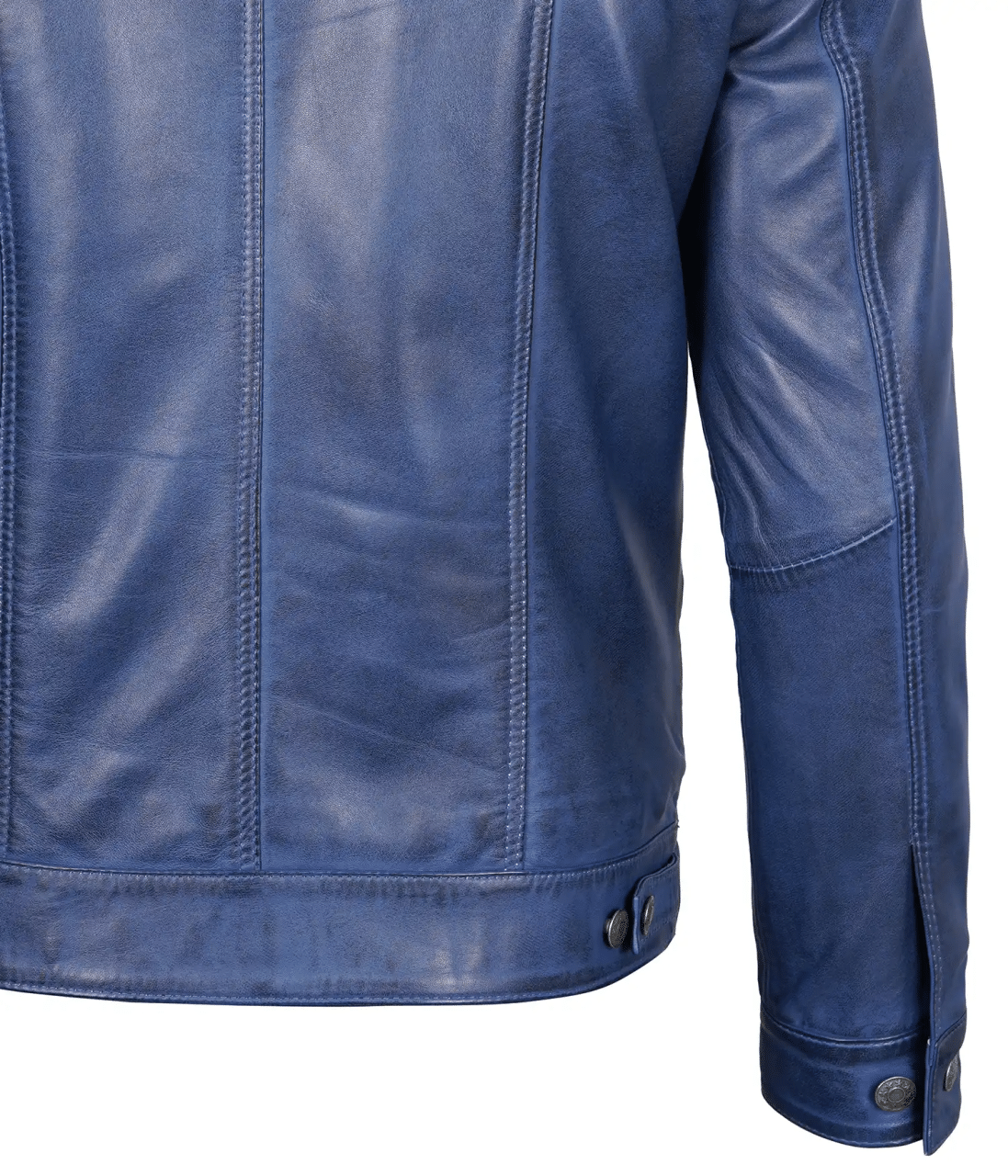 Mens Real Lambskin Leather Blue Trucker Jacket