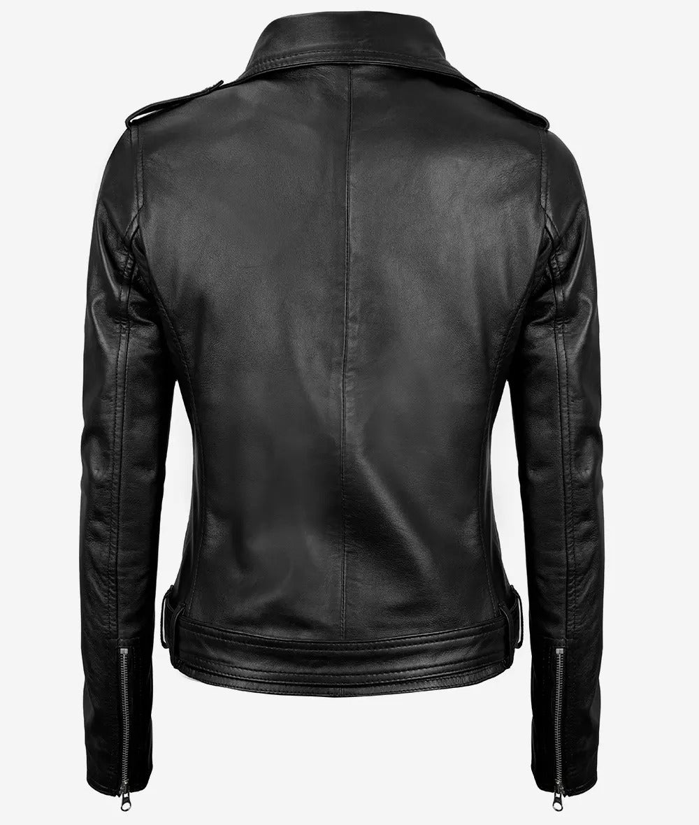 Marcella Black Asymmetrical Motorcycle Leather Jacket for Women