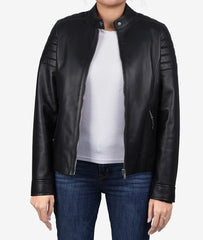 Womens Black Lambskin Leather Relaxed Fit Biker Jacket