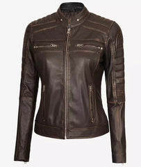 Womens Distressed Brown Motorcycle Leather Jacket