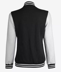 Women's White and Black Baseball-Style Varsity Jacket