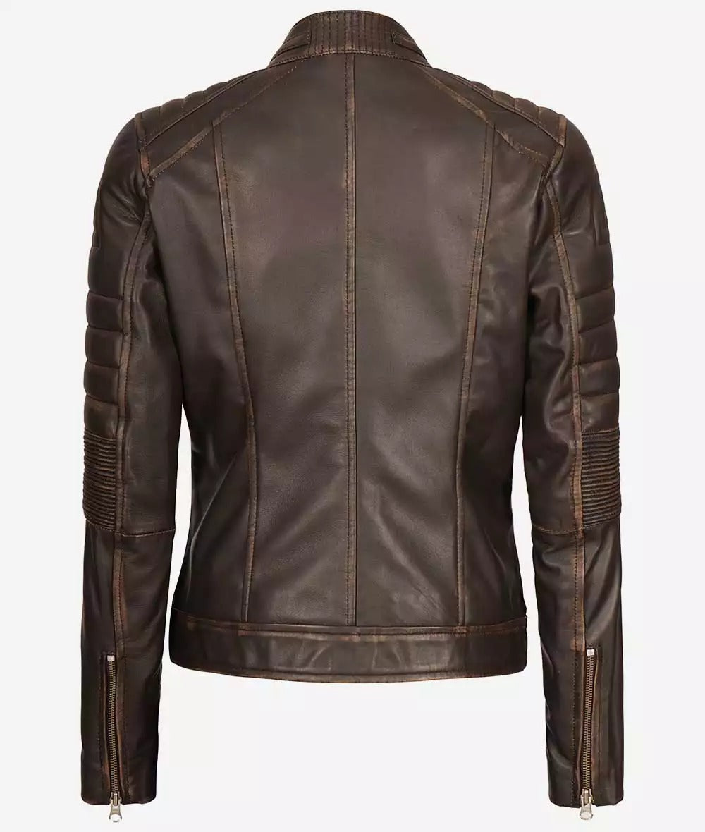 Womens Distressed Brown Motorcycle Leather Jacket