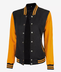 Women's Black and Yellow Letterman Baseball Style Varsity Jacket (Last Few)