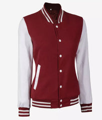 Womens Maroon Varsity Jacket with White Sleeves - Baseball Bomber Jacket (Few Left)