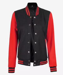 Women's Black and Red Varsity Jacket - Baseball Letterman Style