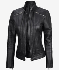 Bergamo Womens Black Cafe Racer Leather Jacket