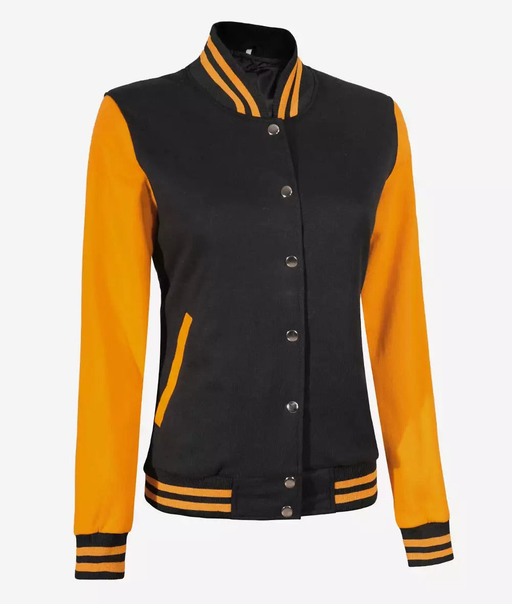 Women's Black and Yellow Letterman Baseball Style Varsity Jacket (Last Few)