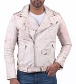 Light Brown Waxed Brando Biker Genuine Sheepskin Leather Jacket for Men