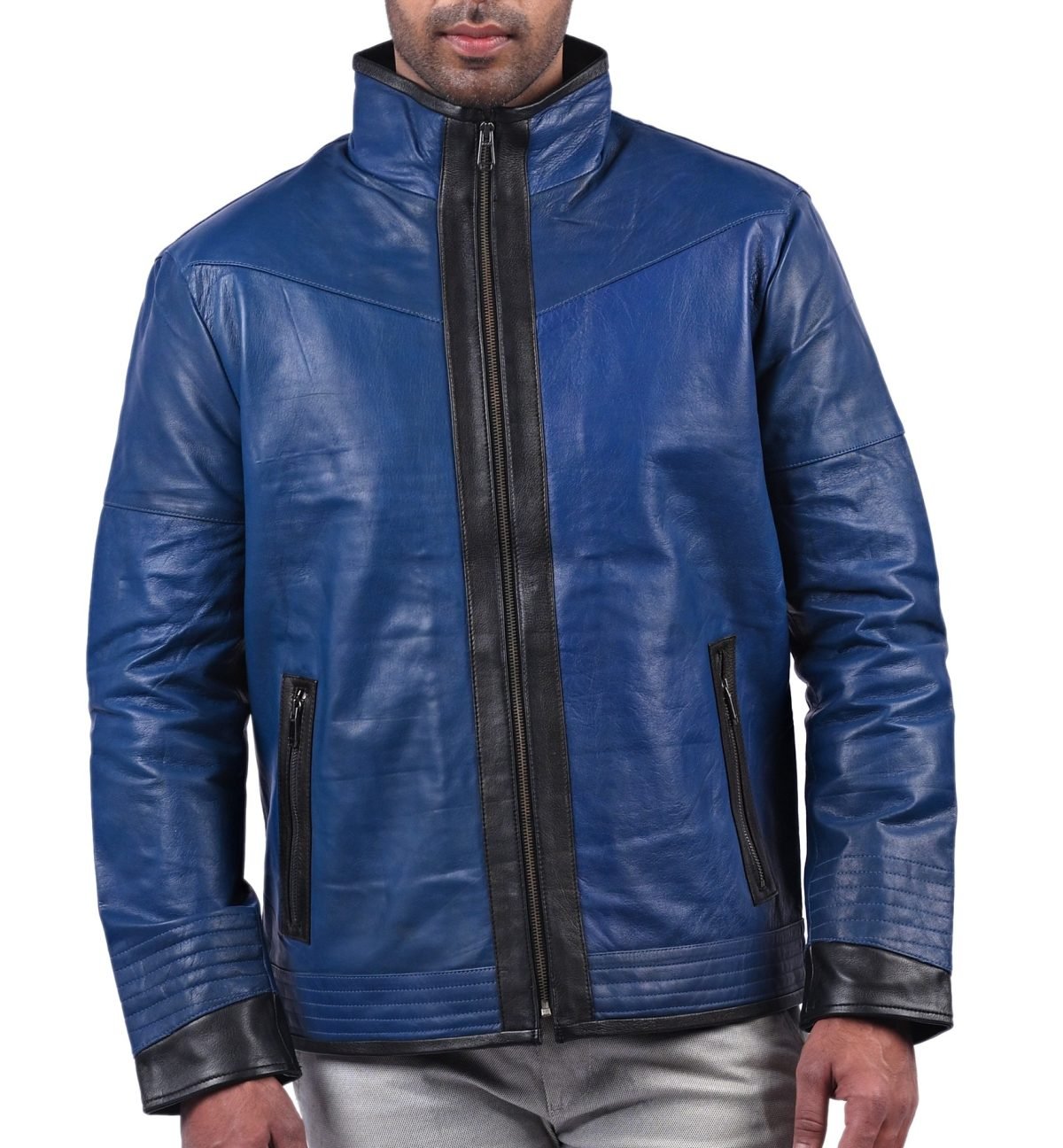 Blue Biker Leather Jacket For Men’s