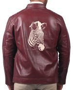 Men’s Maroon Café Racer Real Leather Jacket With Zebra Print