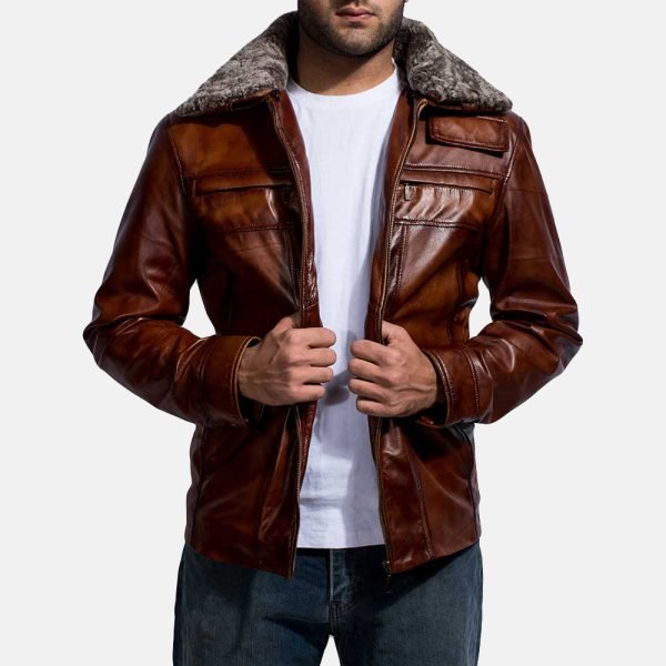 Mens Chocolate Brown Leather Jacket With Fur