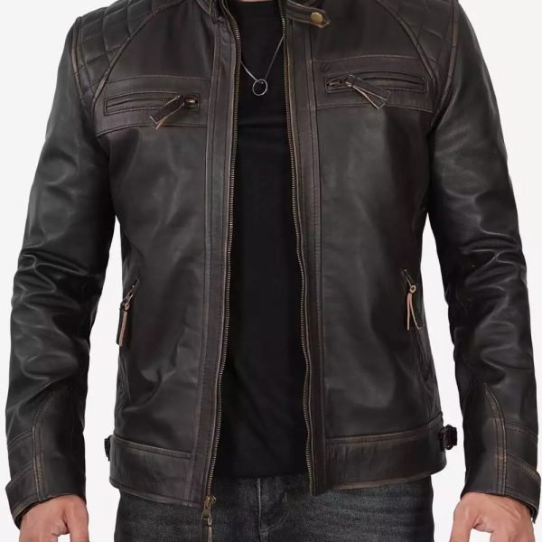 Tall Biker Brown Distressed Leather Jacket for Men