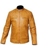 Men’s Tan Quilted Leather Motorcycle Jacket