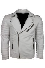 Mens White Boda Biker Leather Jacket